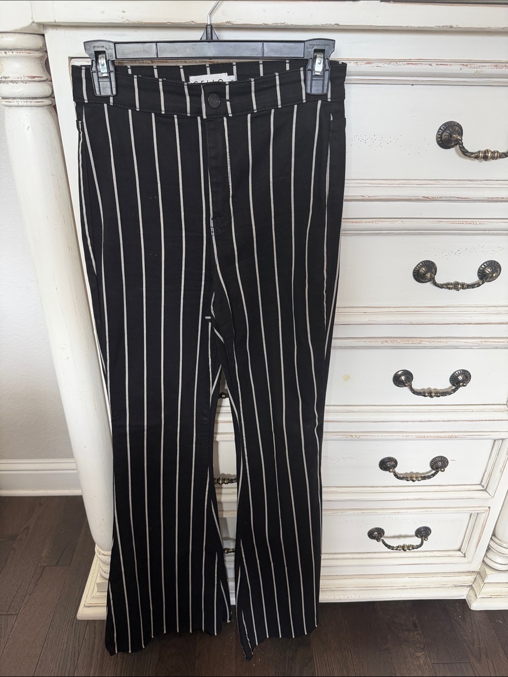 Cello Black Pants with White Pinstripes